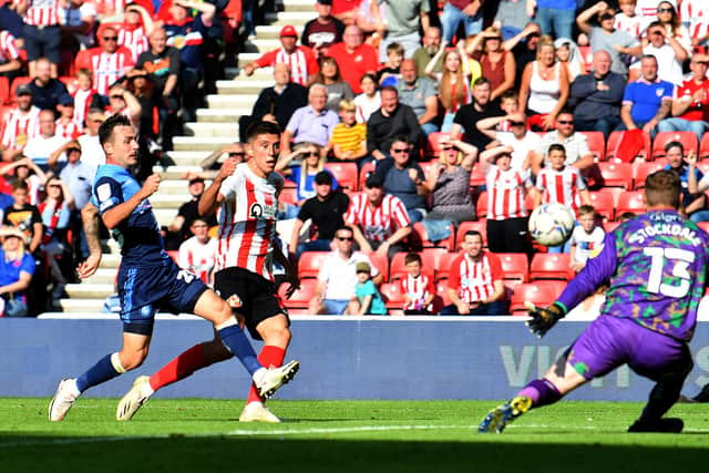 Ross Stewart scores Sunderland's third goal at the Stadium of Light