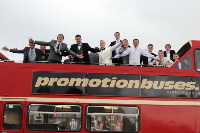 Pupils from Thornhill school prepare for the journey to their prom at the Stadium of Light in an open-topped bus, in 2011.