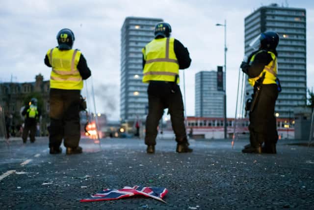 Riot police stand off against rioters at the height of the disorder in Sunderland during 2024. Picture: Ian Forsyth/Getty Images