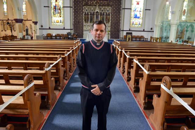 Father Marc Lyden-Smith, of St Mary's Church, earlier this year after the church introduced social distancing measures before resuming its weekday 12.05pm masses.