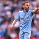 STOKE ON TRENT, ENGLAND - MAY 07: Liam Kelly of Coventry City gestures during the Sky Bet Championship match between Stoke City and Coventry City at Bet365 Stadium on May 07, 2022 in Stoke on Trent, England. (Photo by Nathan Stirk/Getty Images)
