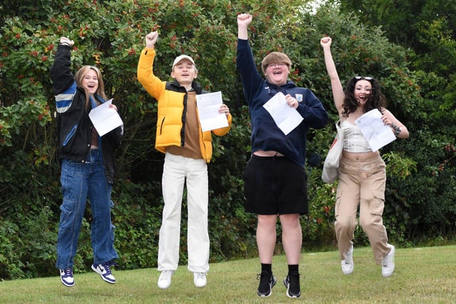 Whitburn Church of England Academy pupils Tyger Emms-Hobbins, Lewis Pounder, Joe Miller and Abbie Bryce celebrating the school's "best ever" external examination GCSE results.