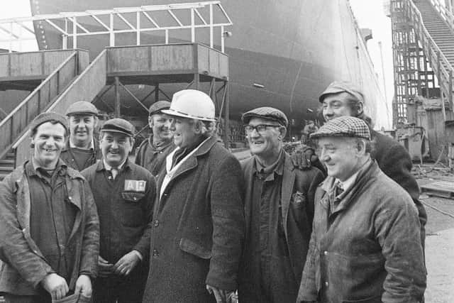 Pictured with the yard's last ship, the Australind, waiting to down the ways in 1978.