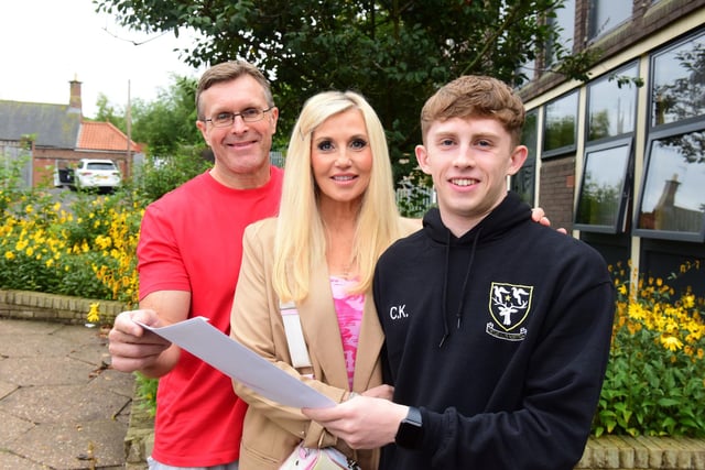 Callum Kendray, who got the best results at St Aidan's, with mum Diane Young and dad Simon Kendray