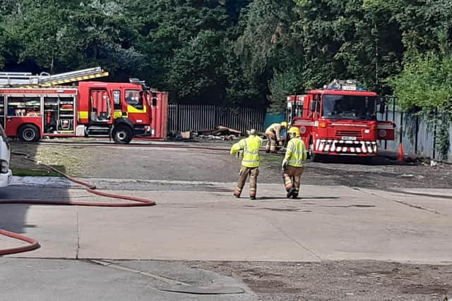 Firefighters at the scene of an incident at a shipping container in New Herrington Industrial Estate.