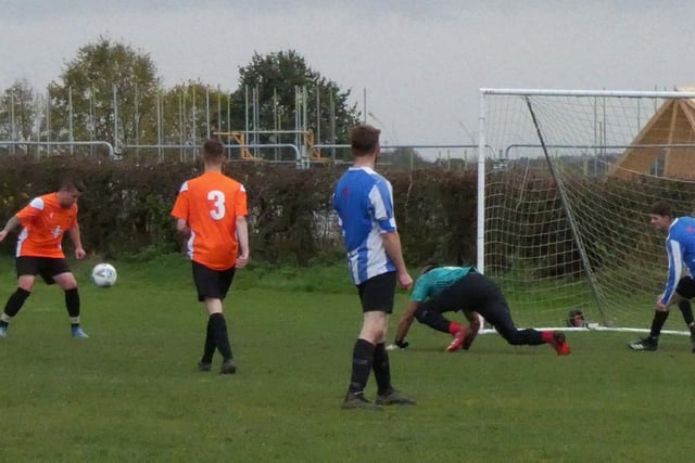 Pilsley Community (tangerine) eased past Dronfield Woodhouse 6-0 in the Hope Valley league's Roden Cup quarter final.