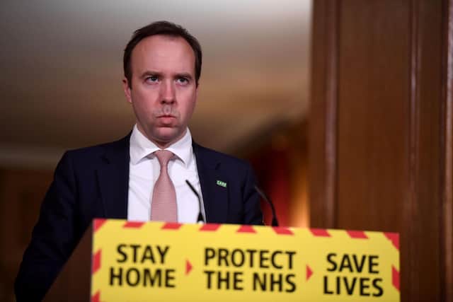 Health Secretary Matt Hancock during a media briefing in Downing Street. Picture: Chris J Ratcliffe/PA Wire