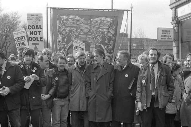 This March went along Mowbray Road in July 1984. Dennis Skinner MP is in the front, centre. Two along from Mr Skinner with the beard is Bob Clay, MP for Sunderland Clay.