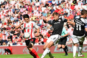 Luke O’Nien battles for possession in Sunderland's midfield against Accrington Stanley.