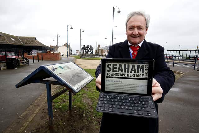 Councillor Kevin Shaw showcasing the Discover Seaham app.