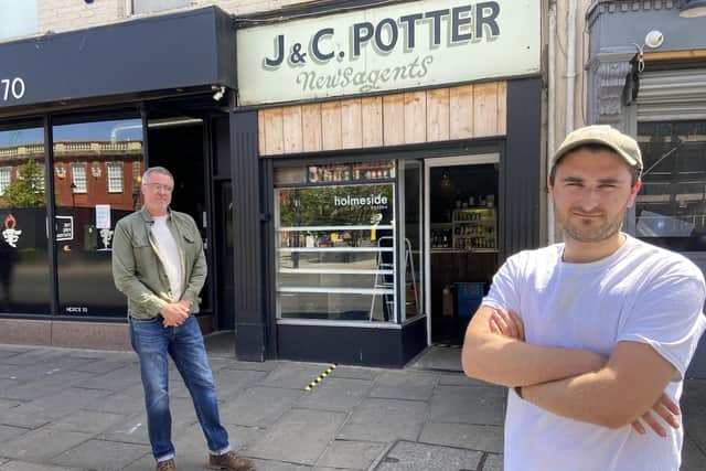 Neil Bassett (left) and Joe Collins outside of the joint business venture in High Street West.