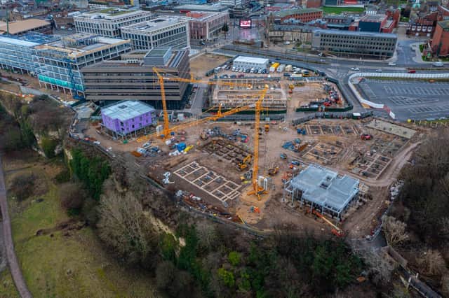 An aerial view of new homes being built on the former Vaux site.