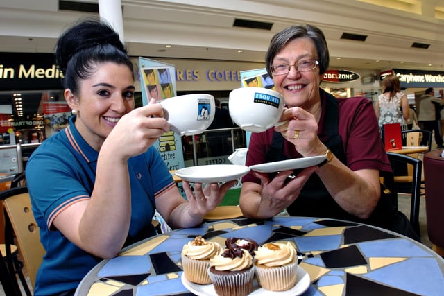 Stacie Stewart with owner of Esquires Coffee Shop in the Bridges, Sunderland,  Doreen Parnaby in 2011. UK Coffee Week arrives from October 17.