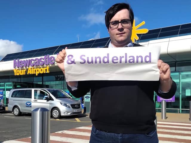 Councillor Paul Edgeworth outside Newcastle Airport.