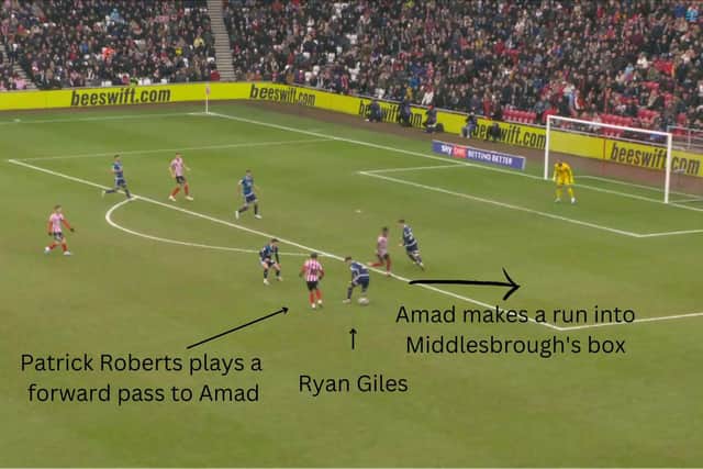 Figure Two: Patrick Roberts and Amad attack down Sunderland's right flank against Middlesbrough.