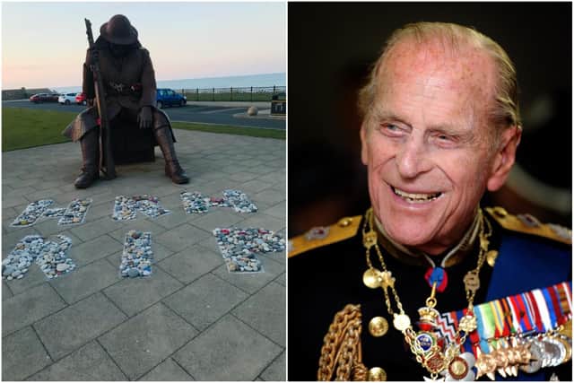 A display has been created at the foot of the Tommy statue in memory of the Duke of Edinburgh following his death aged 99.