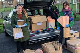 The Cultural Spring’s Emma Horsman, left, with Emma Scarr dropping off craft packs.