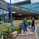Consultant Dr Ala Mohammed and Paul Marshall with the shoulder bench outside Sunderland Royal Hospital’s Emergency Department.