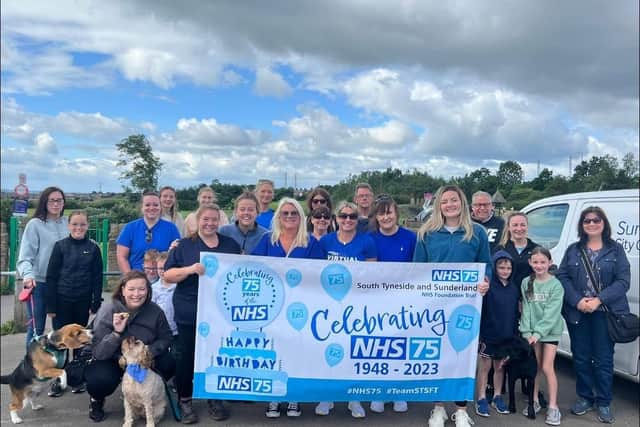 South Tyneside and Sunderland Foundation Trust colleagues, friends and family after they completed the 7-tea-5 walk around Herrington Country Park.