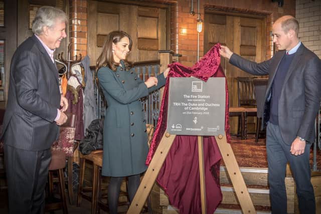The Duke and Duchess of Cambridge opening the Fire Station with Paul Callaghan in 2018. Photo by David Allan