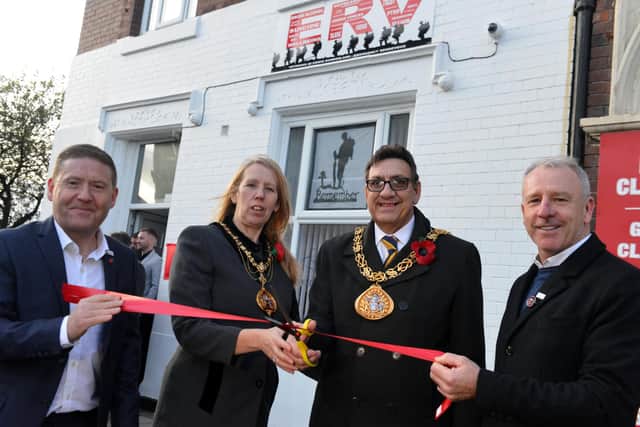 VICs founder Ger Fowler, far left, with Mayoress and Mayor of Sunderland Diane Snowdon and David Snowdon, and ambassador Kevin Ball at the official opening of the Roker Avenue ERV centre.