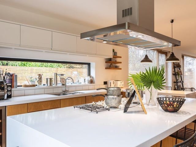 The kitchen area of the large, open-plan kitchen/sitting/dining room.