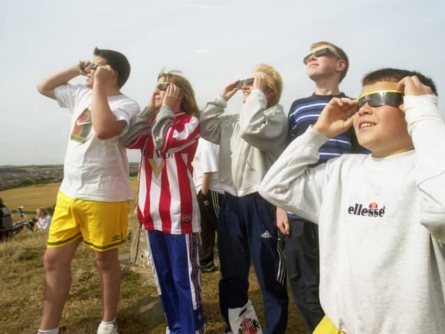 Watching the eclipse over Tunstall Hill in August 1999.