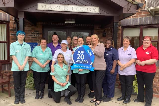 The team at Maple Lodge Care Home with their Top 20 Award