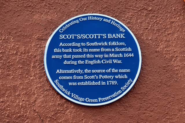 Scot's Bank, Southwick new blue plaque from the Southwick Green Preservation Society.