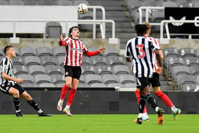 Sunderland defender Niall Huggins in action for the club's under-21 clash against Newcastle United at St James's Park