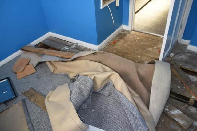 The damaged property after the break-in by Grant Eggleston.