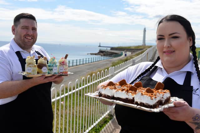 The Sweet Petite cake trailer's Laura and Thomas Graham at the Victorian tram shelter in Seaburn
