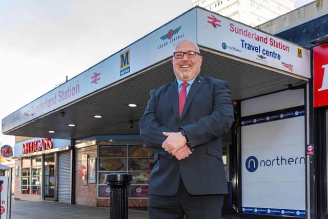 Councillor Graeme Miller at Sunderland Train Station's southern entrance, which is set for a transformation.