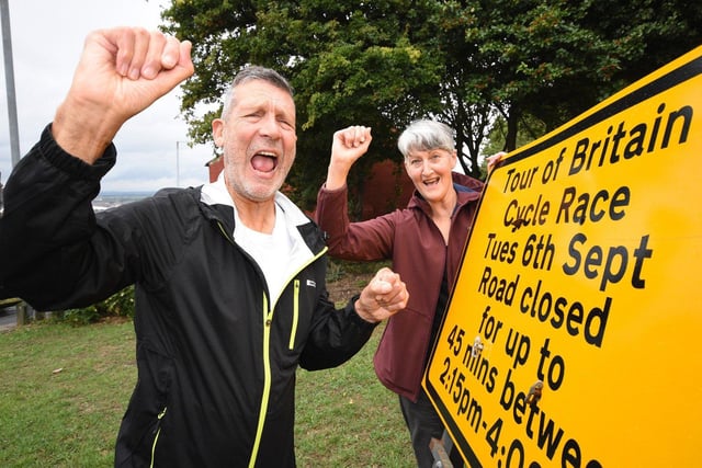 Trevor and Jayne Hopkins from Houghton-Le-Spring prepare to cheer on the Tour of Britain cyclists at Newbottle.