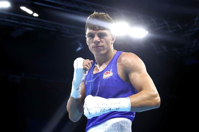 GOLD COAST, AUSTRALIA - APRIL 13:  Pat McCormack of England celebrates beating Manoj Kumar of India in their Men's Welter 69kg Semifinal bout during Boxing on day nine of the Gold Coast 2018 Commonwealth Games at Oxenford Studios on April 13, 2018 on the Gold Coast, Australia.  (Photo by Mark Metcalfe/Getty Images)
