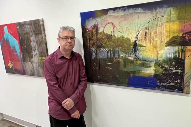 Peter McAdam with some of his work.