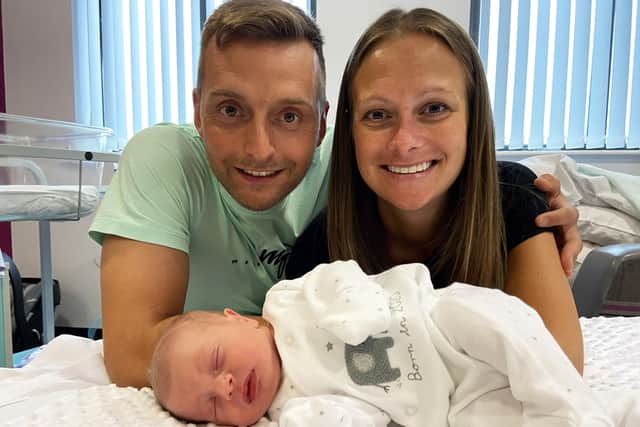 Proud parents Lee and Claire Cresswell with baby Lyle - the 200th baby to be born at the Birthing Centre at South Tyneside District Hospital.