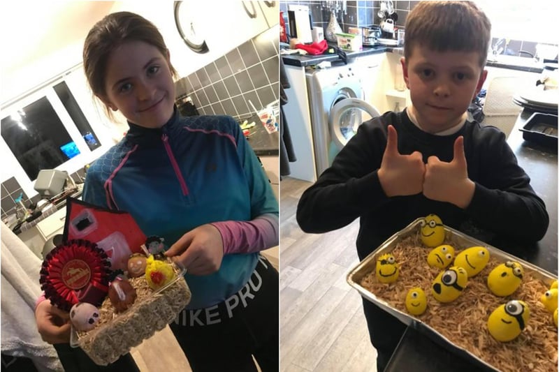 Ellie, 11, and Kealan, 7, show off their Easter designs.