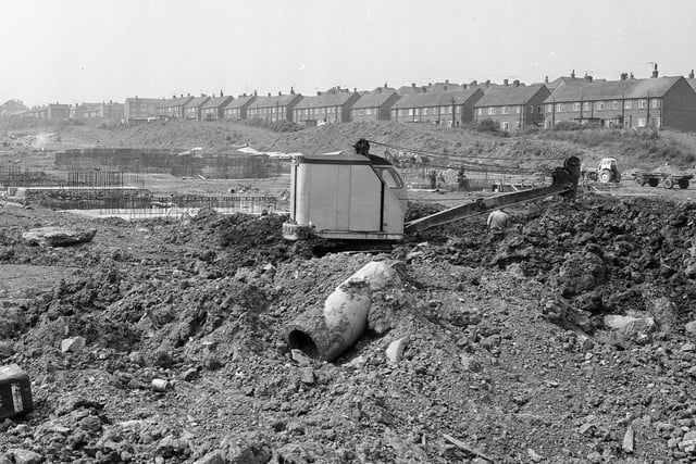 A £3,290.150 housing scheme taking shape at Gilley Law in 1965. It would eventually provide homes for 889 Sunderland families and incorporated a central shopping area with eight shops and a multi storey garage for 300 cars.