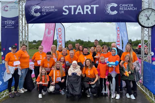 Ten-year-old Jessica Hunter (centre), parents Joanne and Graeme Hunter, from Red House, Sunderland, alongside family and friends taking part in Race for Life Sunderland.
Jessica, who started the race, is being treated for acute lymphoblastic leukaemia.