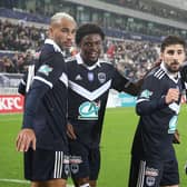 Bordeaux forward Josh Maja celebrates with Fransergio (L), Zuriko Davitashvili (3L) and Junior Mwanga (R).