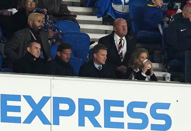 Eddie Howe watches the game with part-owner Amanda Staveley.