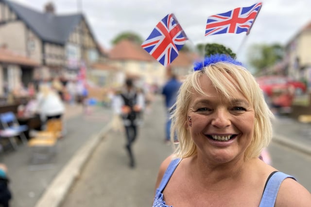 Karen Noble wearing her flags with pride during the Jubilee Party at Fordenbridge Crescent, Sunderland.