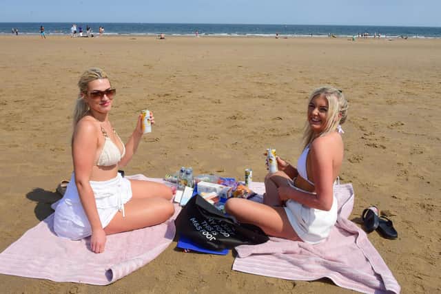 Melissa Navin (left) and Alex Burrows on the beach at Seaburn this afternoon.