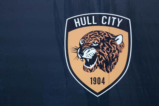 HULL, ENGLAND - DECEMBER 26: A general view of the Hull City badge is seen before the Sky Bet Championship match between Hull City and Blackburn Rovers was postponed due to Covid-19 cases at KCOM Stadium on December 26, 2021 in Hull, England. (Photo by George Wood/Getty Images)