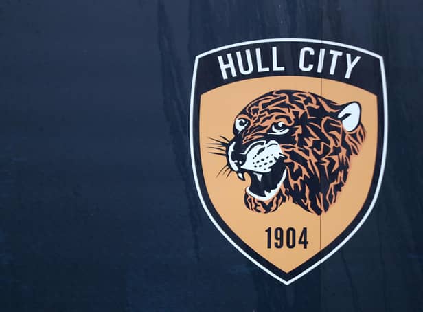HULL, ENGLAND - DECEMBER 26: A general view of the Hull City badge is seen before the Sky Bet Championship match between Hull City and Blackburn Rovers was postponed due to Covid-19 cases at KCOM Stadium on December 26, 2021 in Hull, England. (Photo by George Wood/Getty Images)