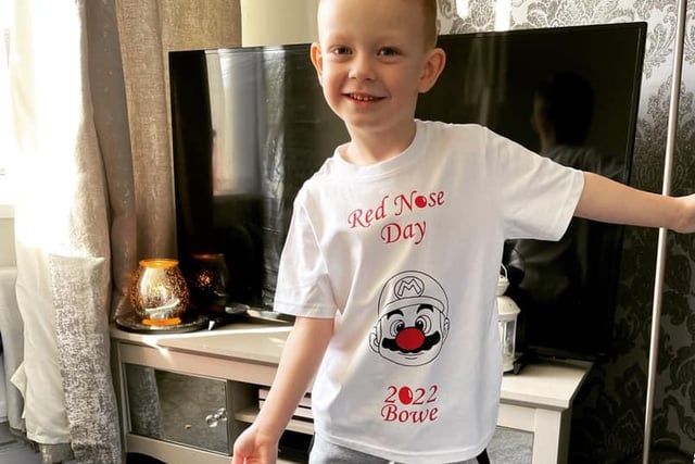 Bowe in his Mario t-shirt for Red Nose Day.