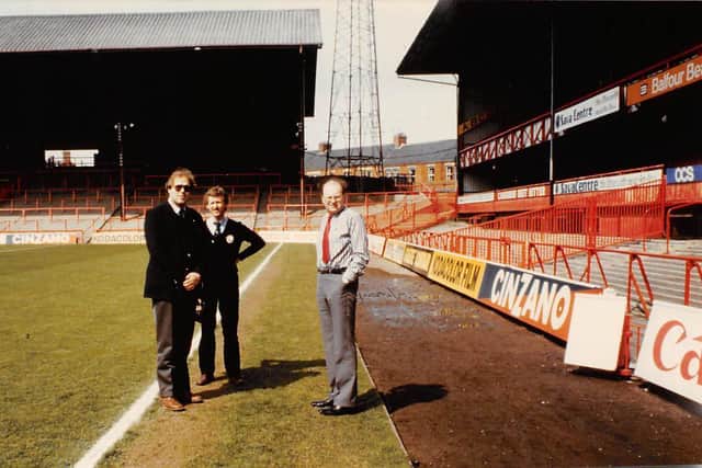 Hans with Jan Hermen and Geoff Davidson at Roker Park during the early 1980s - Photo courtesy of Erik van den Polder.
