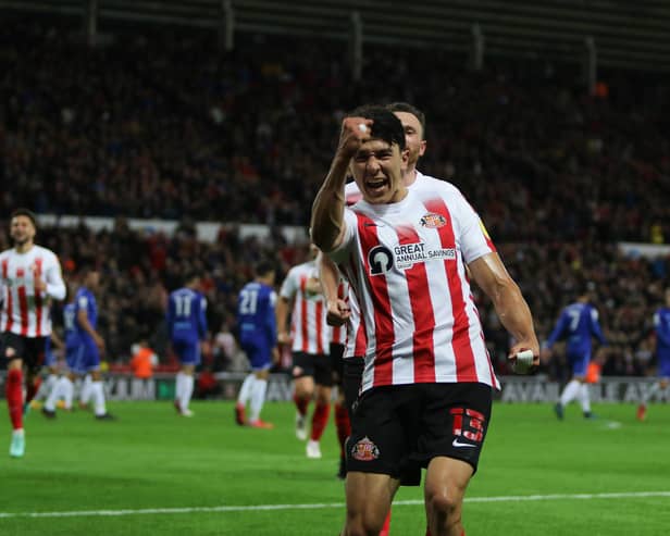 Luke O'Nien celebrates scoring Sunderland's fourth goal