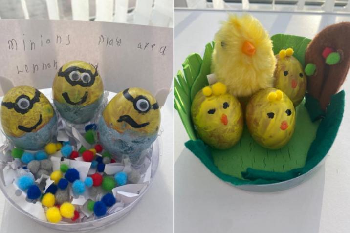 Despicable Me's minions by Lennon Bond, and Easter chicks by Brennan Bond.